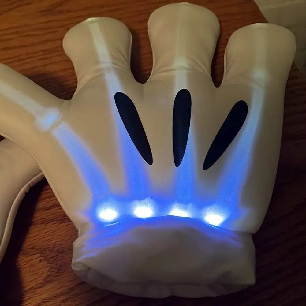 NWT Disney Light-Up Skeleton Mickey Gloves and Spiderweb Mickey Ear Headband Set